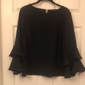 J. Crew dark navy 3/4 flounce-sleeve top